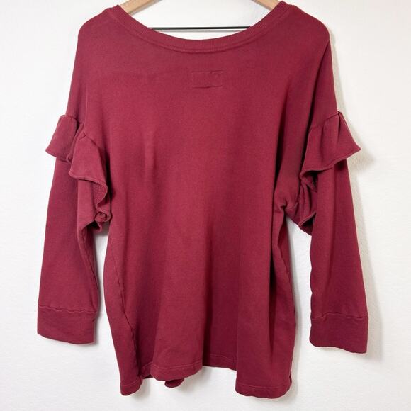CURRENT/ELLIOT THE RUFFLE WOMEN SWEATSHIRT COLOR CABERNET SIZE 2 BRAND NEW - Picture 6 of 7